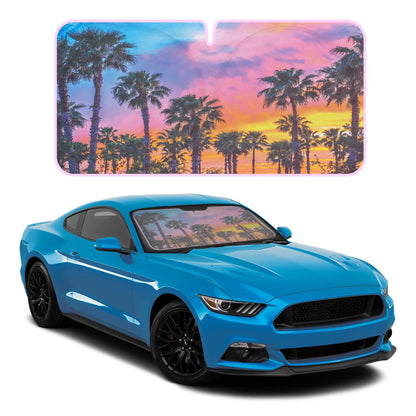 BDK CBAS-3101 Sunset Palm Trees Car Window Windshield Sun Shade Visor 64"x32"