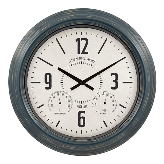 La Crosse Clock 18" Hamilton Indoor/Outdoor Blue Analog Quartz Analog Metal Clock, 433-3838