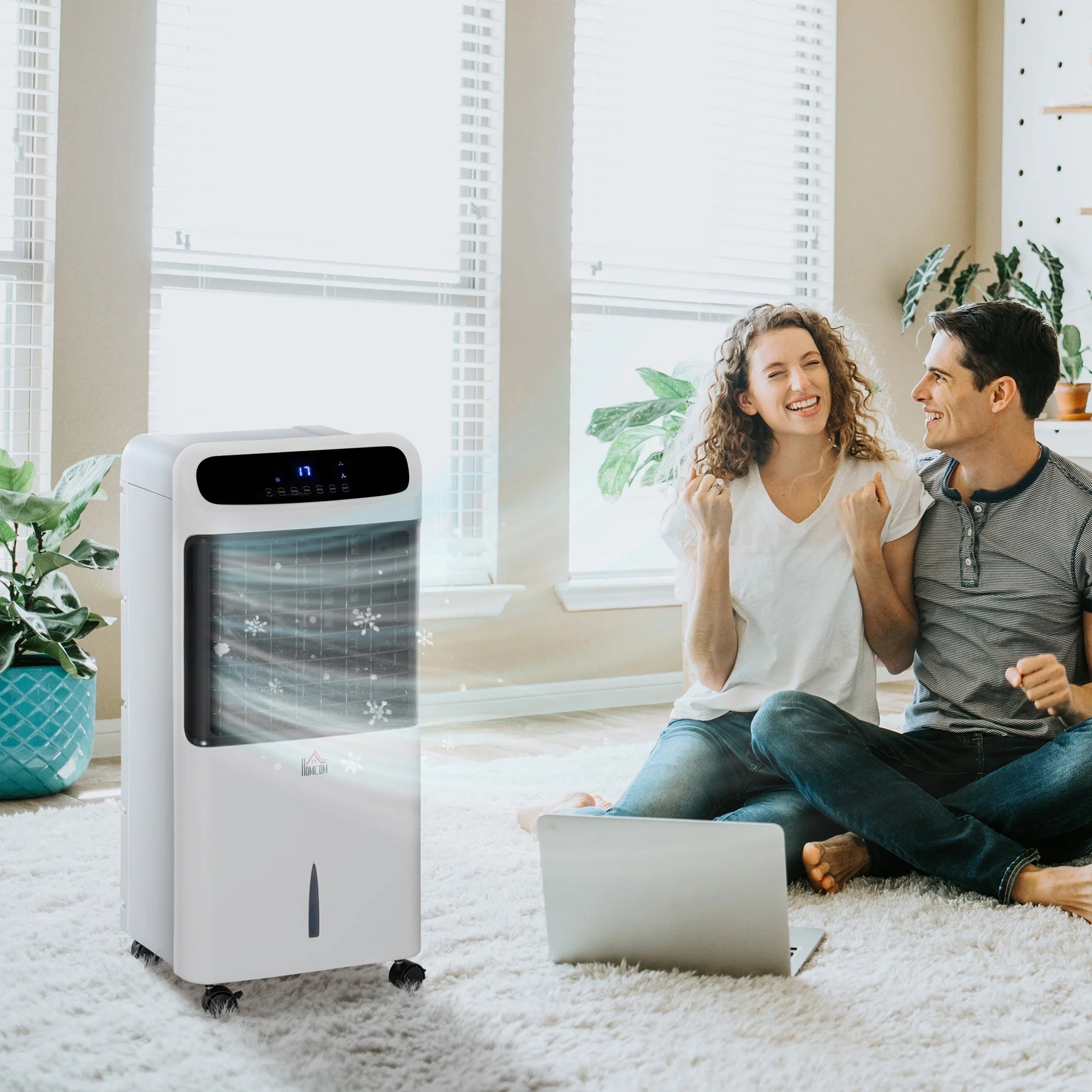 HOMCOM 32" Evaporative Air Cooler with 3.2 Gal Water Tank, 60° Oscillating, 3-In-1 Ice Cooling Fan, Portable Swamp Cooler with Humidifier for Home Office, 3 Modes, 3 Speeds, 12H Timer, Remote, White