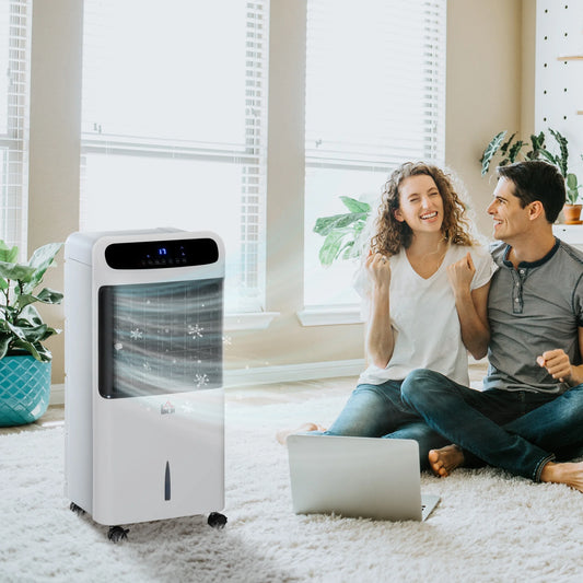HOMCOM 32" Evaporative Air Cooler with 3.2 Gal Water Tank, 60° Oscillating, 3-In-1 Ice Cooling Fan, Portable Swamp Cooler with Humidifier for Home Office, 3 Modes, 3 Speeds, 12H Timer, Remote, White