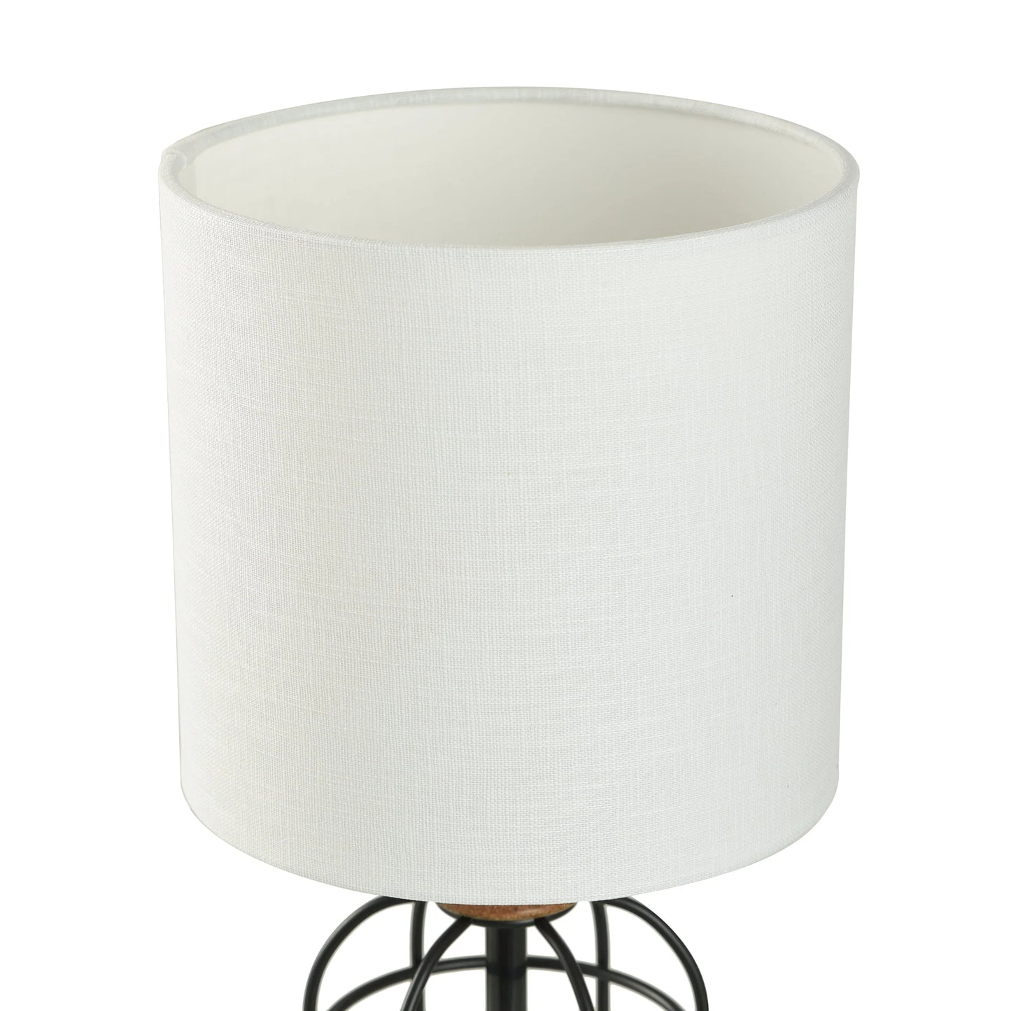 Mainstays Black Metal Cage Table Lamp with Wood Accents and Drum Shade, 17"