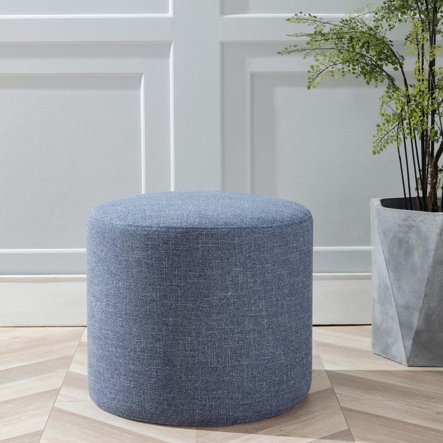 Wovenbyrd Round Pouf Ottoman with Foam Core, Gray - Perfect for Living Room or Bedroom