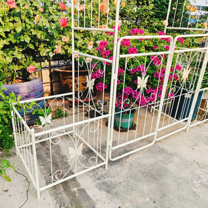 Garden Arch Metal Garden Arch with Gate 79.5'' Wide x 86.6'' High Climbing Plants Support Rose Arch Outdoor Cream White,Garden Trellis