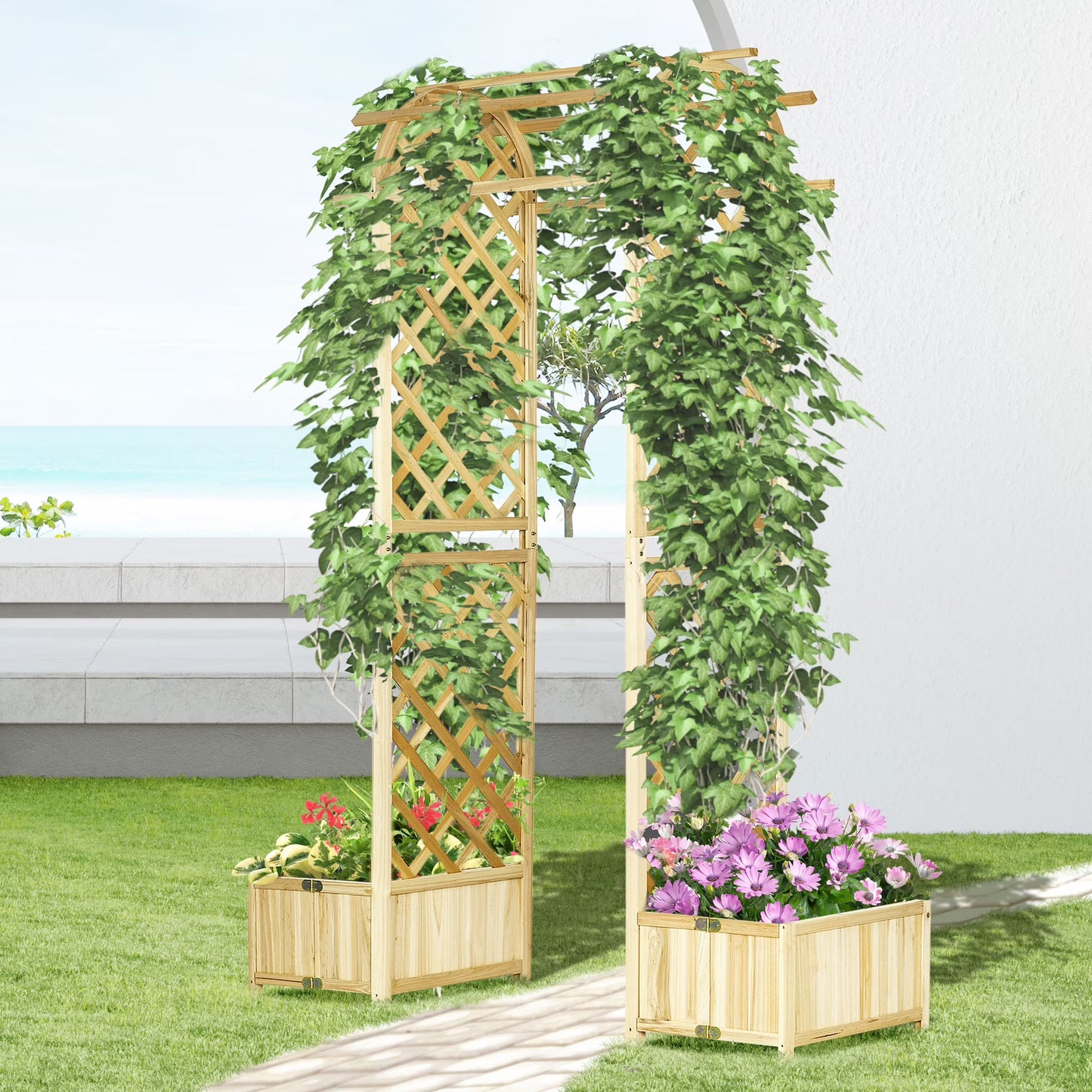 Outsunny 17.25" Wooden Wedding Arch, Garden Arch Arbor for Climbing Plants & Trellis Design for Vines, Ceremony, Party, Backdrop, Natural