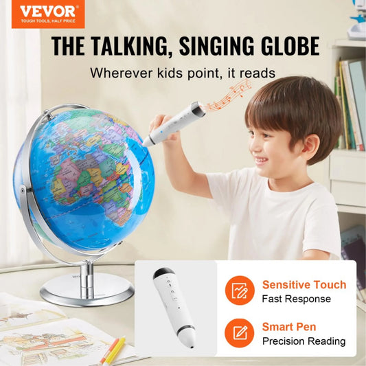 Interactive Learning Globe for Kids 9 Inch 228.6mm Smart Talking Pen LED Night Light USB Charging Educational Gift for Children Boys & Girls