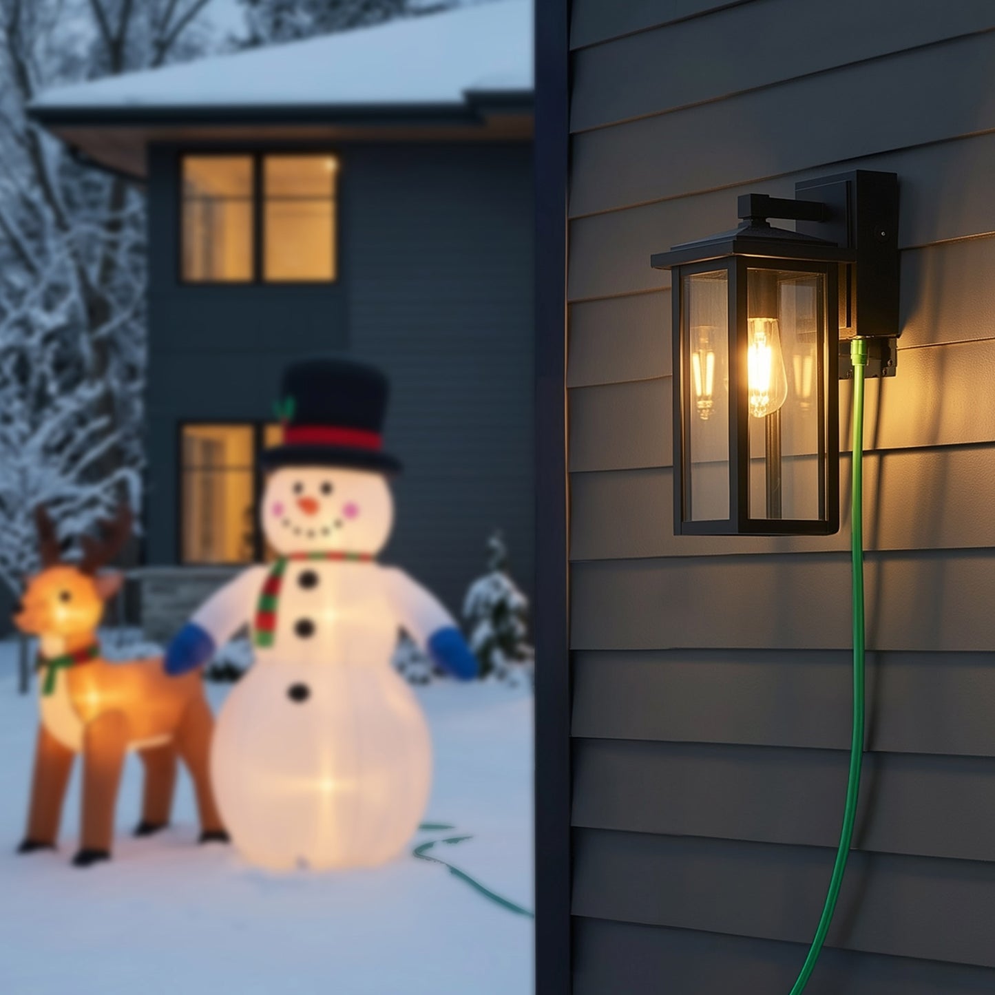 Globe Electric 14' Matte Black Outdoor Wall Light with GFCI Outlet