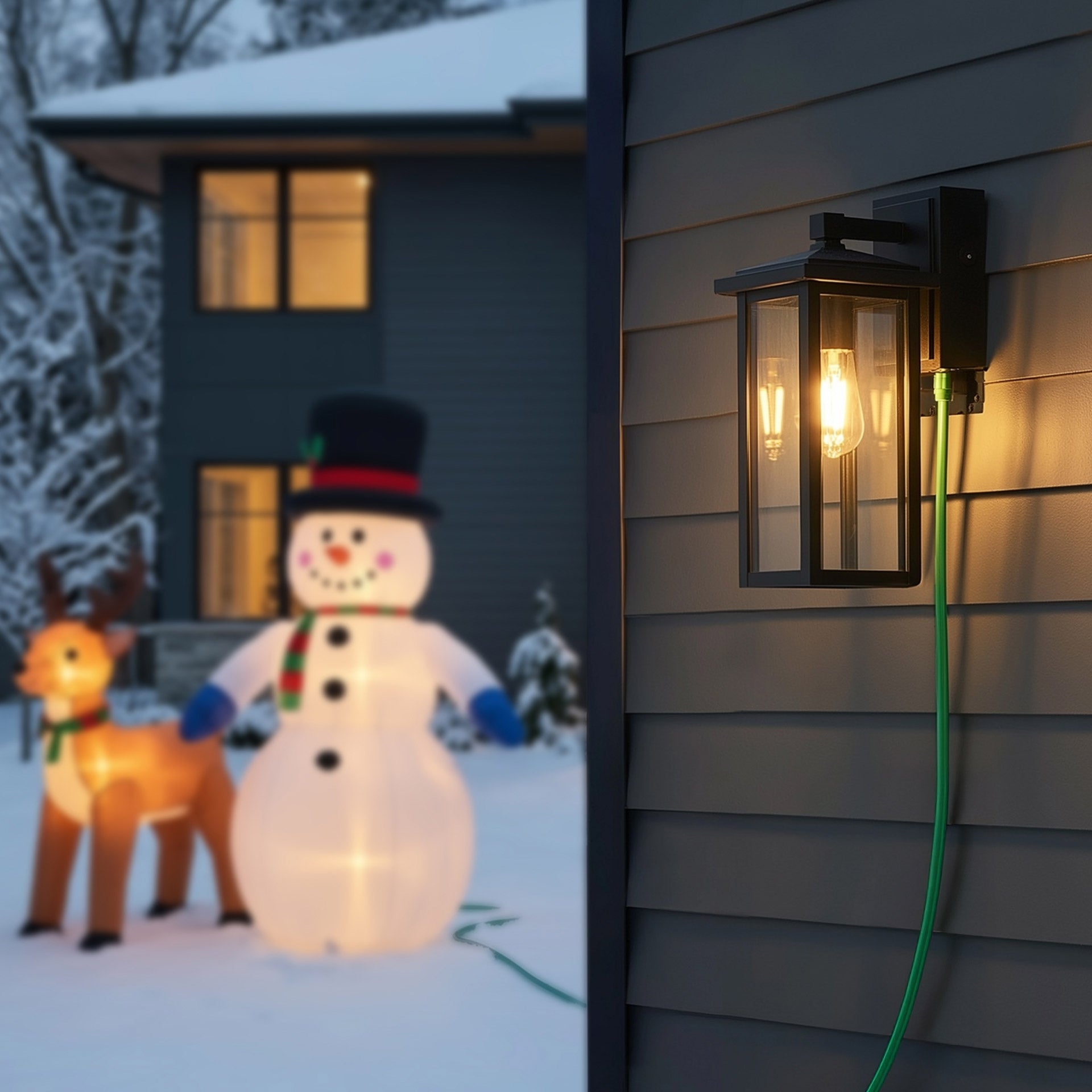 Globe Electric 14' Matte Black Outdoor Wall Light with GFCI Outlet
