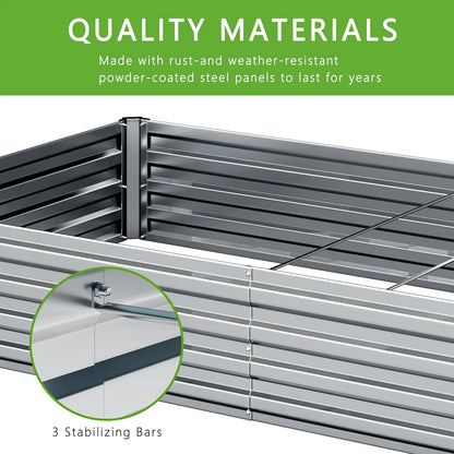 2PCS 12x4x1FT Galvanized Raised Garden Bed,Raised Graden Bed Kit-Square Metal Garden Bed,Large Planter Raised Bed Outdoor,Garden Box for Vegetables,Flower,Herb-Sliver(One Box of Two Pieces)