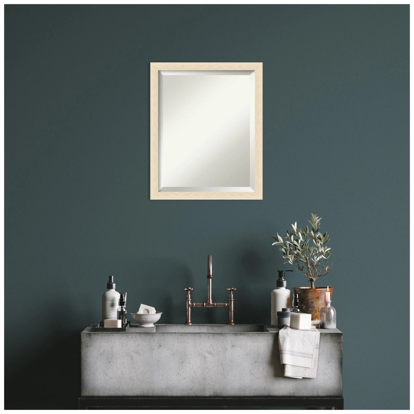 Amanti Art Woodgrain Stripe Beveled Wood Wall Mirror 22 x 18 in.