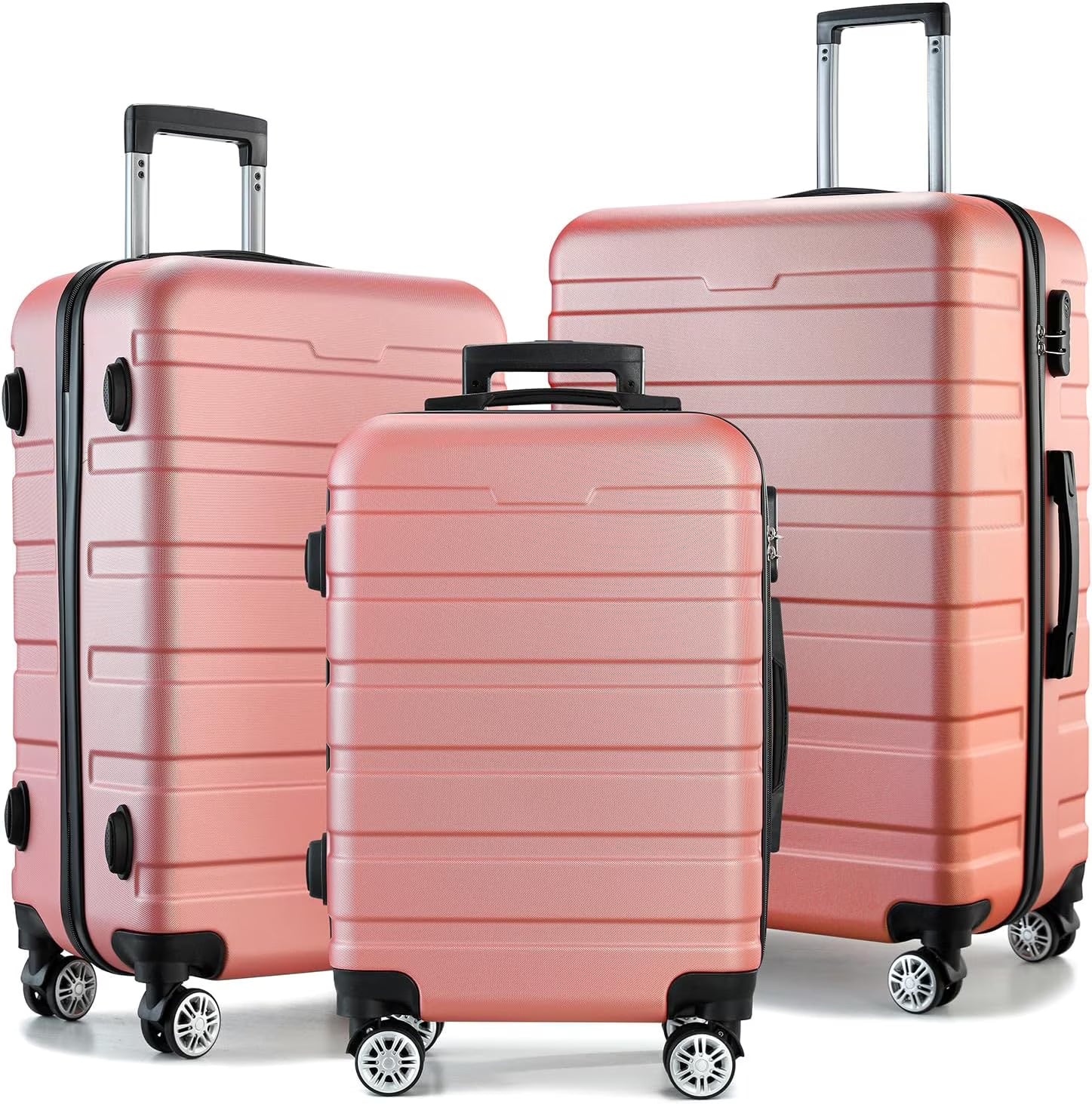 GULIN Hardsided Luggage Set with Spinner Wheels,Lightweight Hardshell Pink Luggage Sets 3 Piece Suitcases with Wheels Durable ABS/PC and TSA Lock for Men Women
