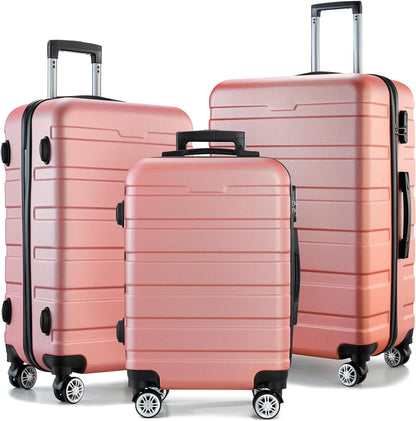 GULIN Hardsided Luggage Set with Spinner Wheels,Lightweight Hardshell Pink Luggage Sets 3 Piece Suitcases with Wheels Durable ABS/PC and TSA Lock for Men Women