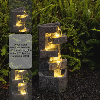 Gardenised Water Fountain with LED Light for Indoor and Outdoor Accent with Soothing Waterfall Sound Ideal for Home Office Patio Backyard Deck Porch Balcony and Tabletop Display, Modern Steps Flow