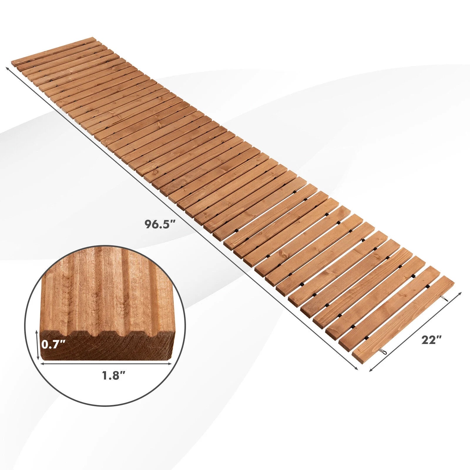 Gymax 8 FT Roll-out Wood Pathway 22'' Width Patio Path Straight Weather-Resist