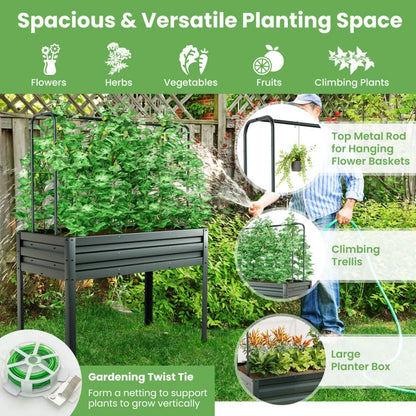 Resenkos Raised Garden Bed, Raised Planter Boxes, Elevated Flower Beds,3-in-1 Raised Garden Bed with Greenhouse Cover and Trellis-Grey
