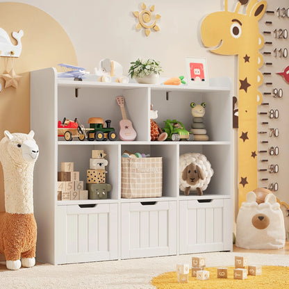 Toy Storage Organizer, Lofka Kids Bookcase with 3 Drawers & 6 Shelves for Nursery, Kids' Bedroom, White