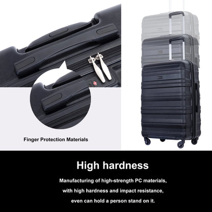 Tripcomp Hardshell Luggage Set 3-Piece Set (21/25/29) Lightweight Suitcase 4-Wheeled Travel Case (Black)