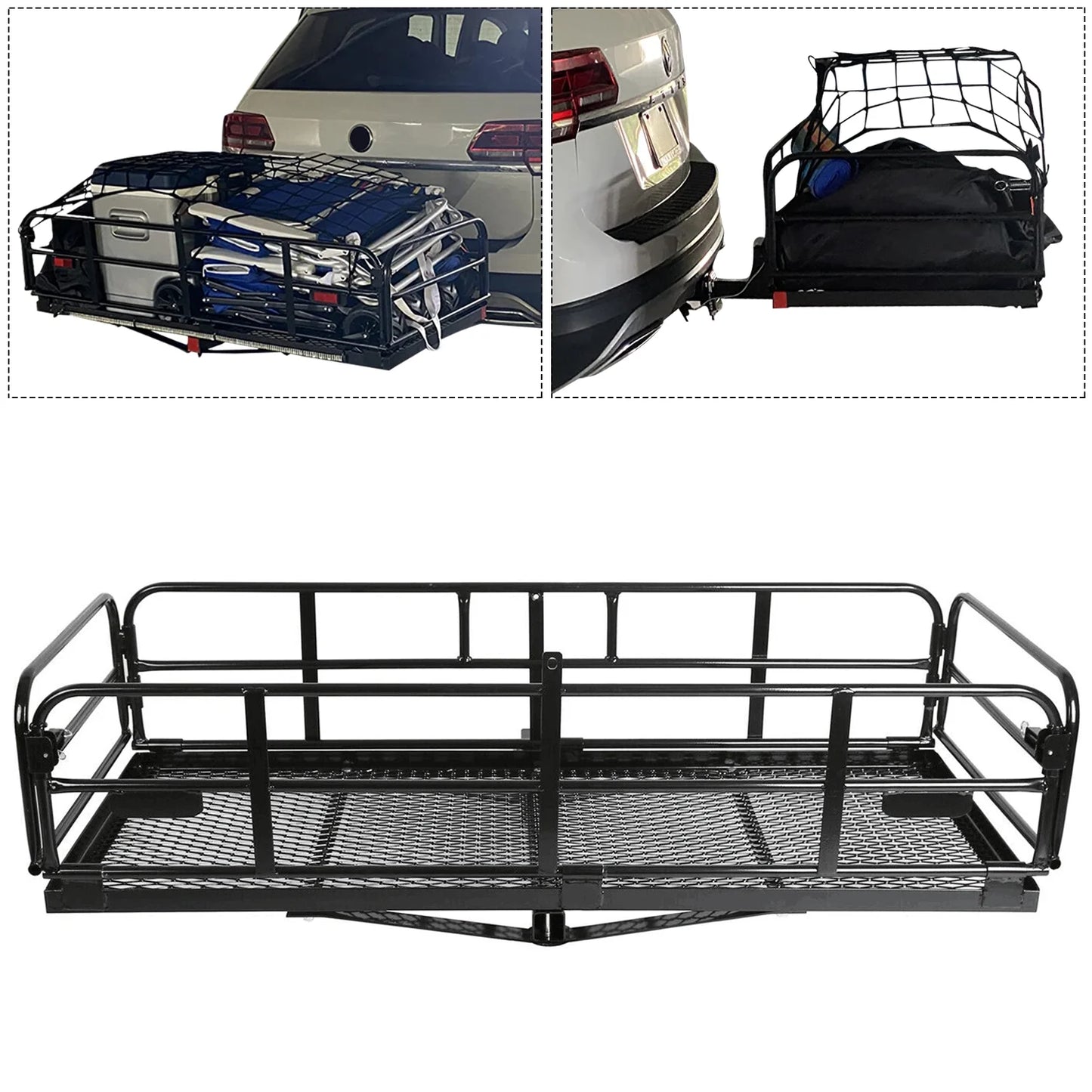 Kojem 500 Lbs Hitch Mount Cargo Carrier 60" x 24" x 14" Folding Cargo Rack Rear Luggage Basket Fits 2" Receiver for Car SUV Camping Traveling