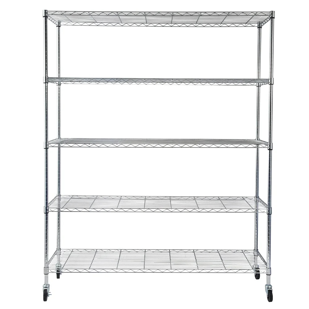 Tcbosik 5-Tier Heavy Duty Metal Storage Rack, NSF Certified Rolling Wire Shelving Unit with Adjustable Shelves for Home Office, Silver