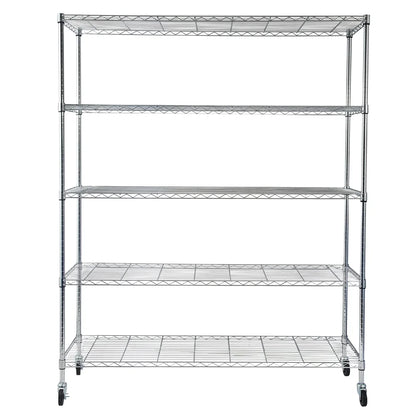 Tcbosik 5-Tier Heavy Duty Metal Storage Rack, NSF Certified Rolling Wire Shelving Unit with Adjustable Shelves for Home Office, Silver