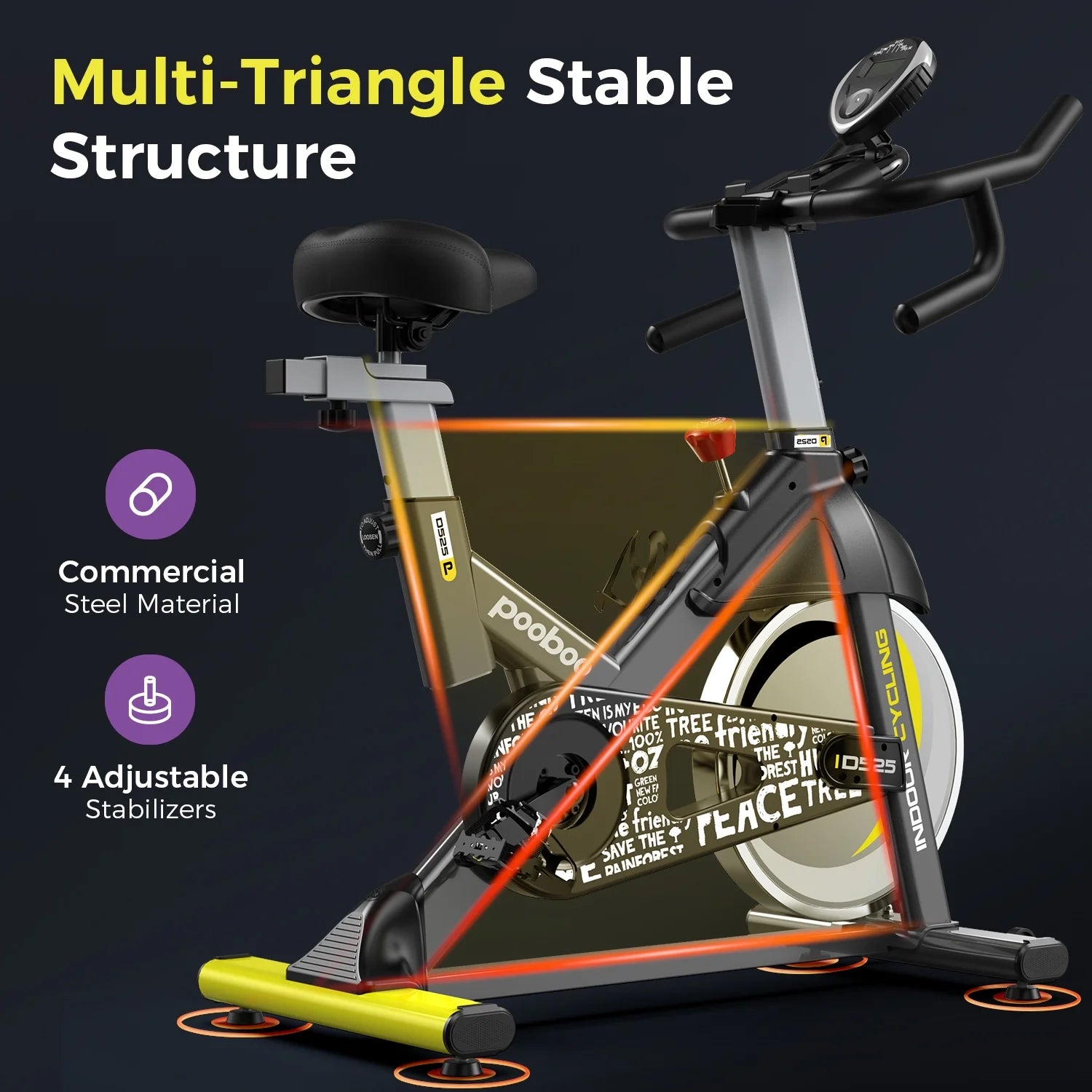 Pooboo Stationary Exercise Bike Indoor Cycling Bike Cycle Bicycle Adjustable Resistance for Home Office Cardio Workout Machine Max Weight 350 lbs