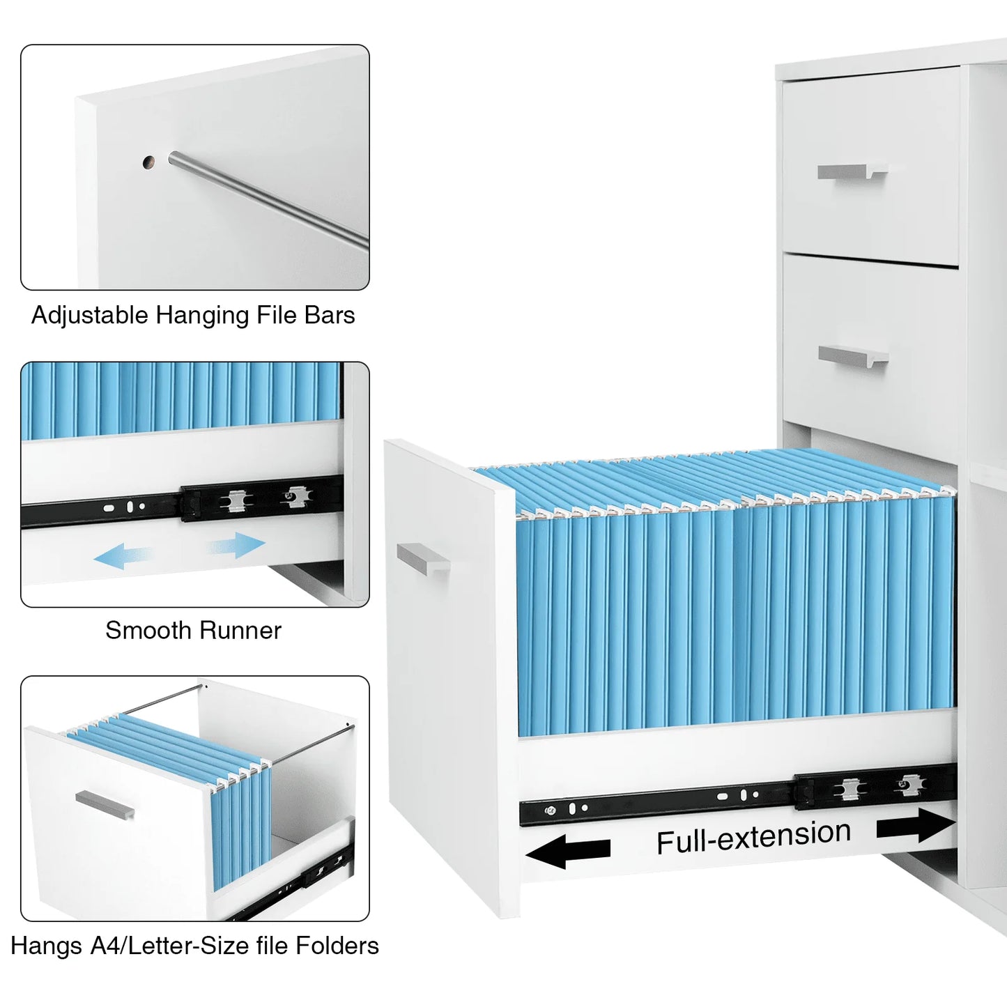 Richya Wood File Cabinet , Printer Stand with Open Storage Shelf, 3-Drawer File Cabinet, Home Office White