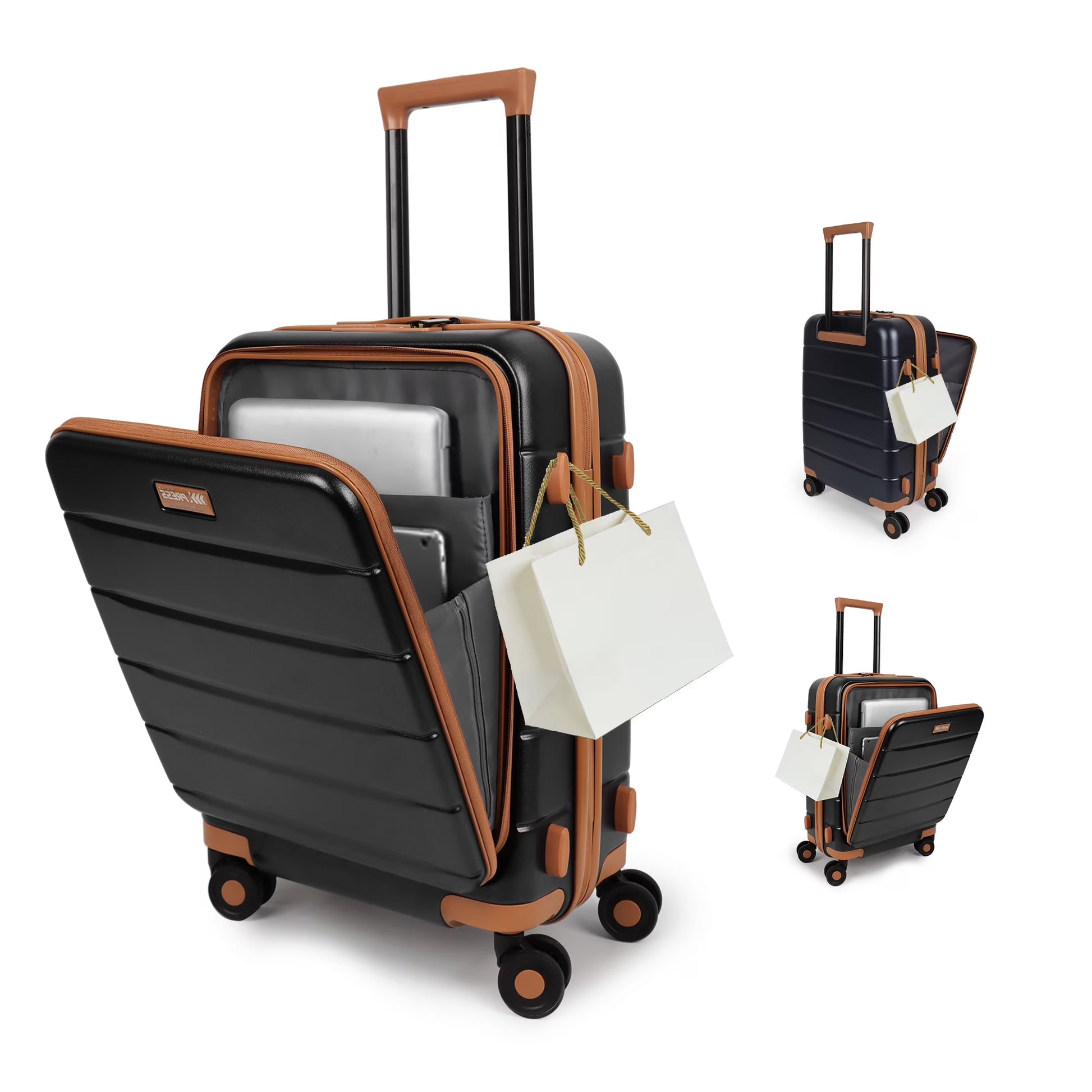 Carry On Luggage 22 x 14 x 9 Airline Approved Lightweight Hardside Spinner Luggage with TSA Lock and Laptop Compartment, Beige, CY2431