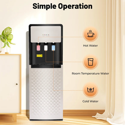 Silver Grey Floor Standing Hot& Cold Water Dispenser with 3 Temperature Settings, Indicator Lights & Removable Drip Tray, for Home Office and Living Room