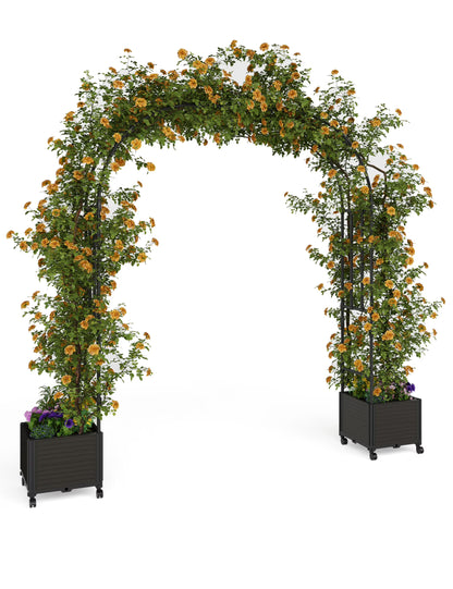 Garden Arch Arbor Trellis with Planter Boxes for Climbing Plants, Metal Frame, Garden Arch for Climbing Vines, Ceremony, Weddings, Party, Backyard, Lawn