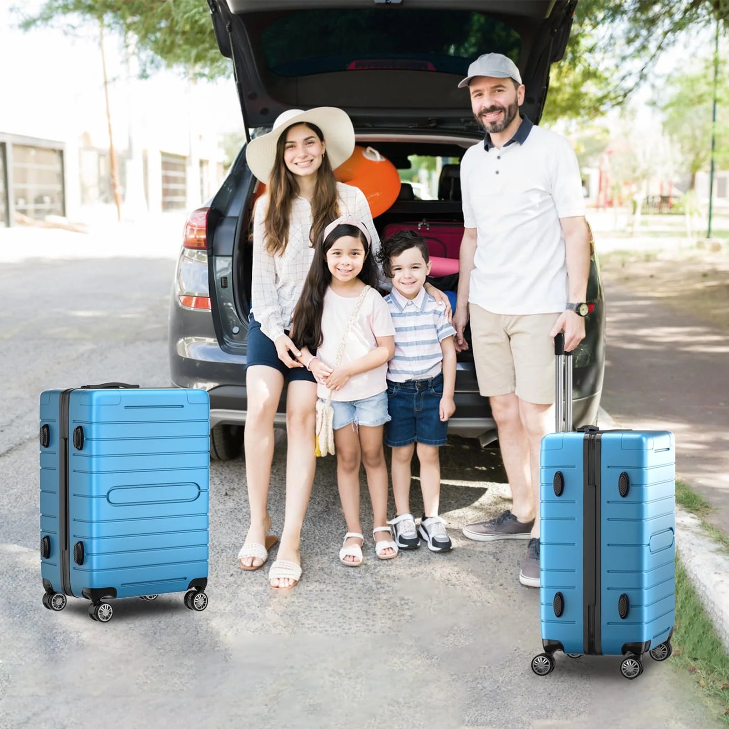 ALPULON 3 Piece Luggage Sets with TSA Locks, Hardside Suitcase Set with Spinner Wheels, 20in24in28in, Light Blue