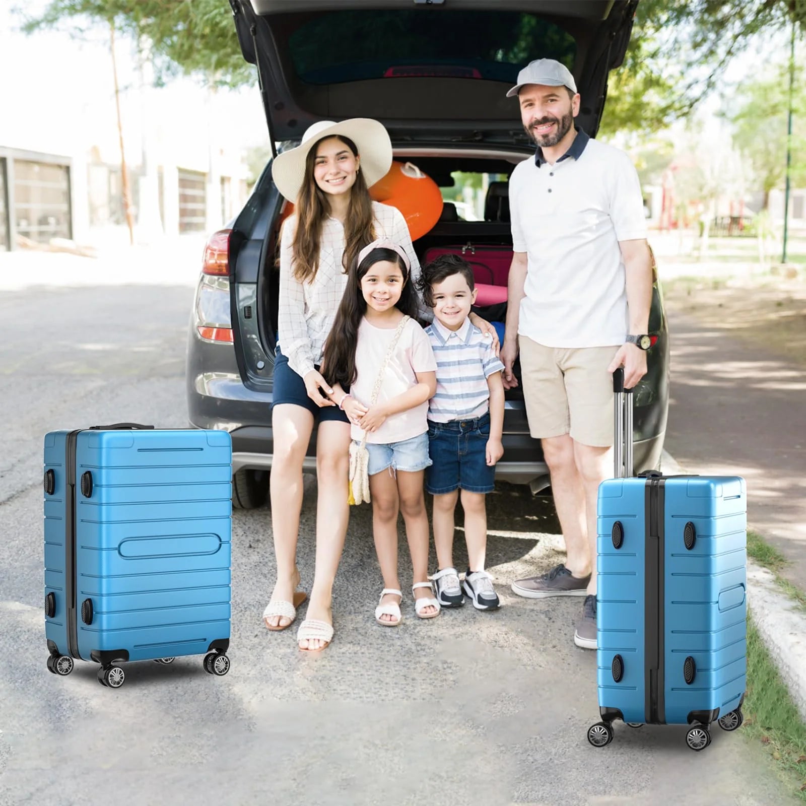ALPULON 3 Piece Luggage Sets with TSA Locks, Hardside Suitcase Set with Spinner Wheels, 20in24in28in, Light Blue