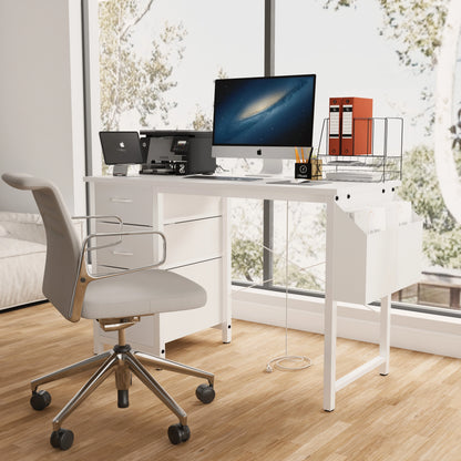 New 47.3" Computer Desk with Power Outlets, Small Home Office Desk with 3 drawers,Side Pocket, Gaming Desk, Modern Study Desk, Laptop Desk, White