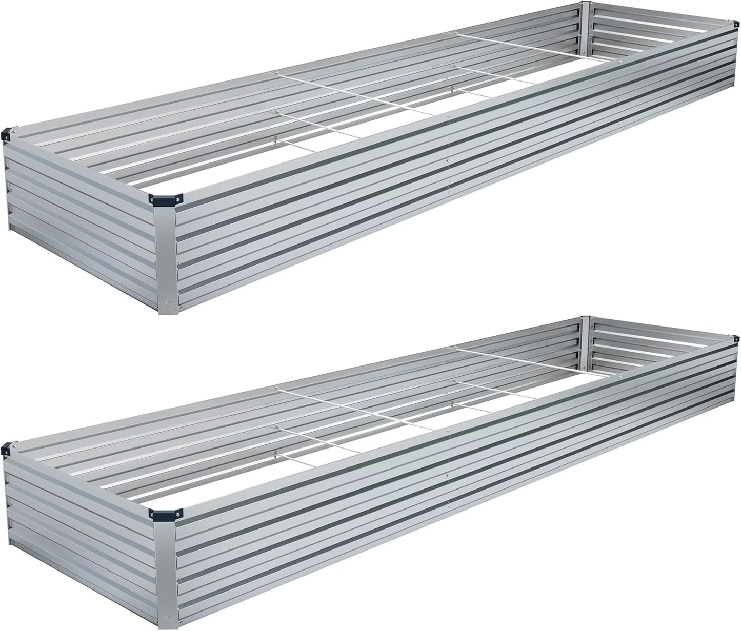 2PCS 12x4x1FT Galvanized Raised Garden Bed,Raised Graden Bed Kit-Square Metal Garden Bed,Large Planter Raised Bed Outdoor,Garden Box for Vegetables,Flower,Herb-Sliver(One Box of Two Pieces)