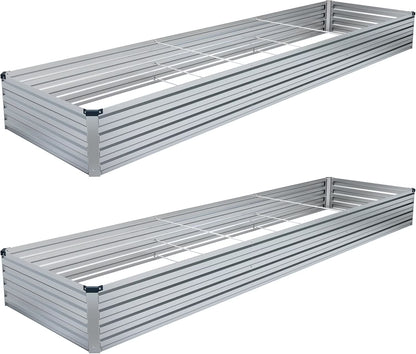 2PCS 12x4x1FT Galvanized Raised Garden Bed,Raised Graden Bed Kit-Square Metal Garden Bed,Large Planter Raised Bed Outdoor,Garden Box for Vegetables,Flower,Herb-Sliver(One Box of Two Pieces)