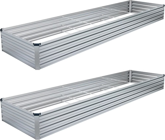 2PCS 12x4x1FT Galvanized Raised Garden Bed,Raised Graden Bed Kit-Square Metal Garden Bed,Large Planter Raised Bed Outdoor,Garden Box for Vegetables,Flower,Herb-Sliver(One Box of Two Pieces)