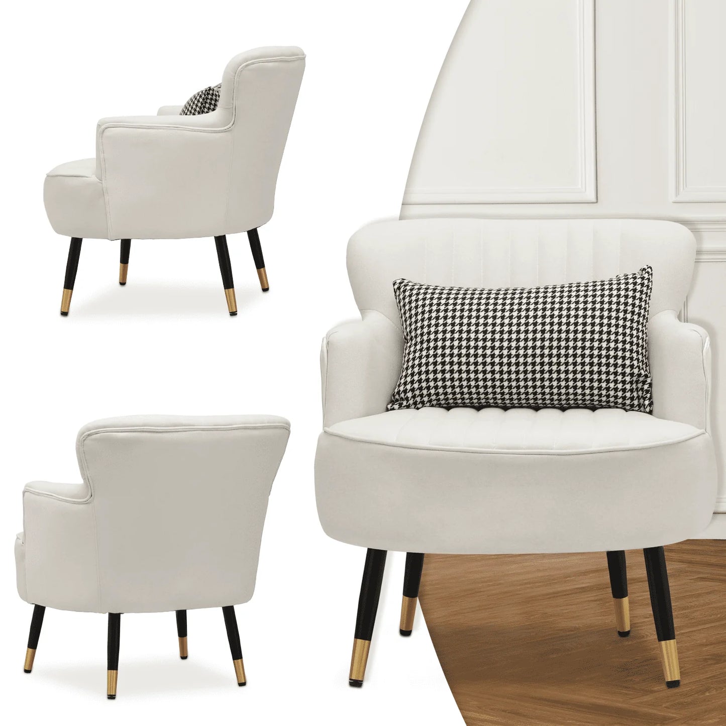 MoNiBloom Accent Chair, Modern Armchair with Wing Back and Cushion, Soft Padded Single Sofa for Living Room/Home Office/Bedroom, White