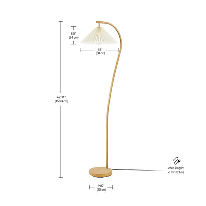 Novogratz x Globe 62" Wood Toned Floor Lamp with White Pleated Fabric Shade