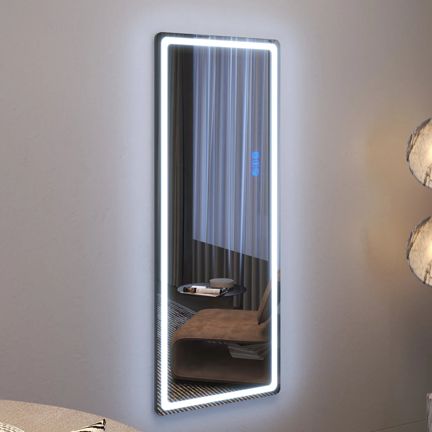 LVSOMT 47"x18" RGB LED Mirror, Over The Door Lighted Mirror, Full Length with Lights, Wall Mounted Hanging Mirror, Full Body Dressing Mirror, Light Up Mirror for Bedroom Living Room, Black