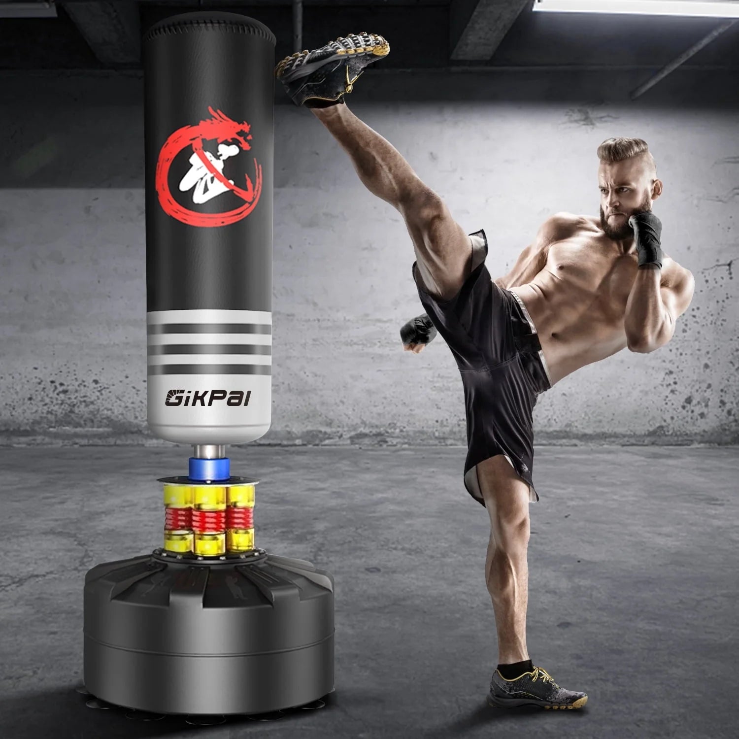 GIKPAL Freestanding Punching Bag 70''-180lbs with Stand for Adult Teens Kids, Kickboxing Bag with 12 Suction Cup Base for Home Office Gym,Black