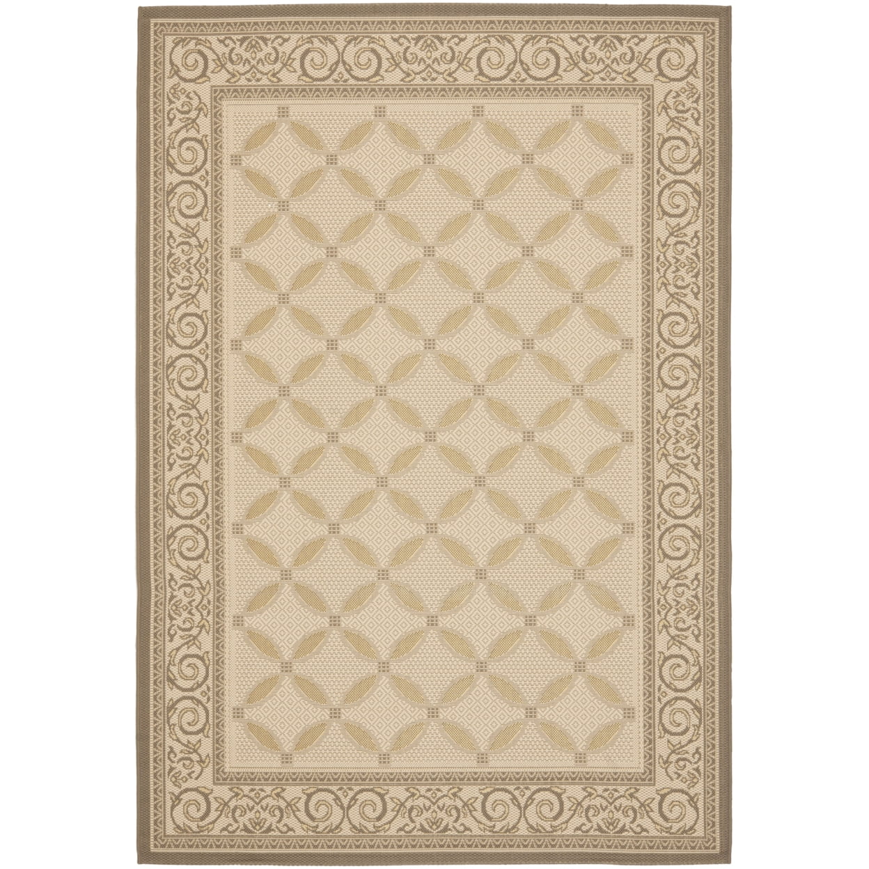 SAFAVIEH Courtyard Cohen Bordered Indoor/Outdoor Area Rug, Dark Beige/Beige, 9' x 12'