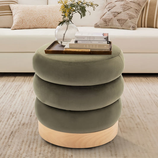 COLAMY Velvet Tufted Ottoman Footstool, Versatile Round Pouf and Side Table - Green