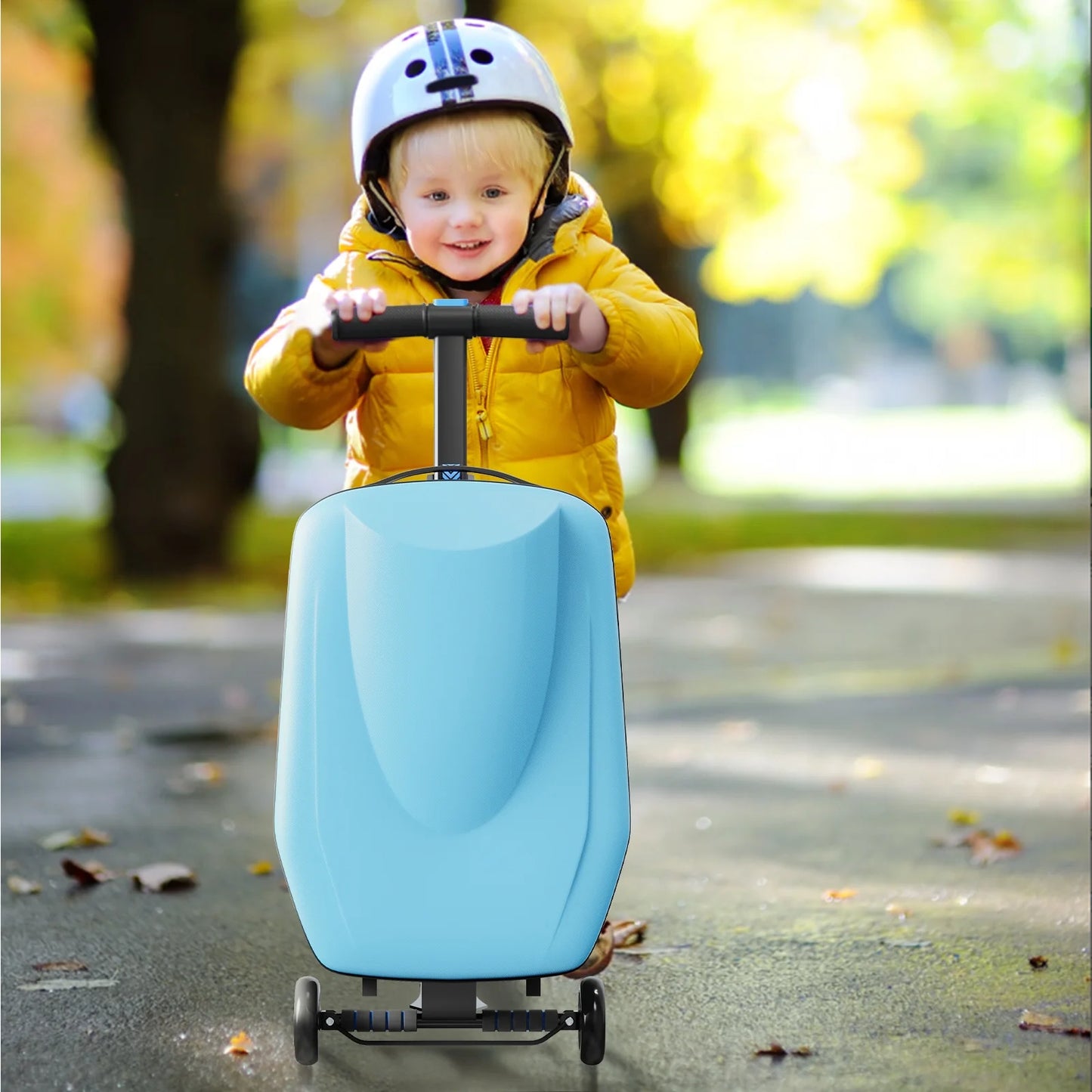 Muhub 2 in 1 Scooter Luggage for Kids and Adult,Foldable Ride on Luggage with Wheels,Light Blue
