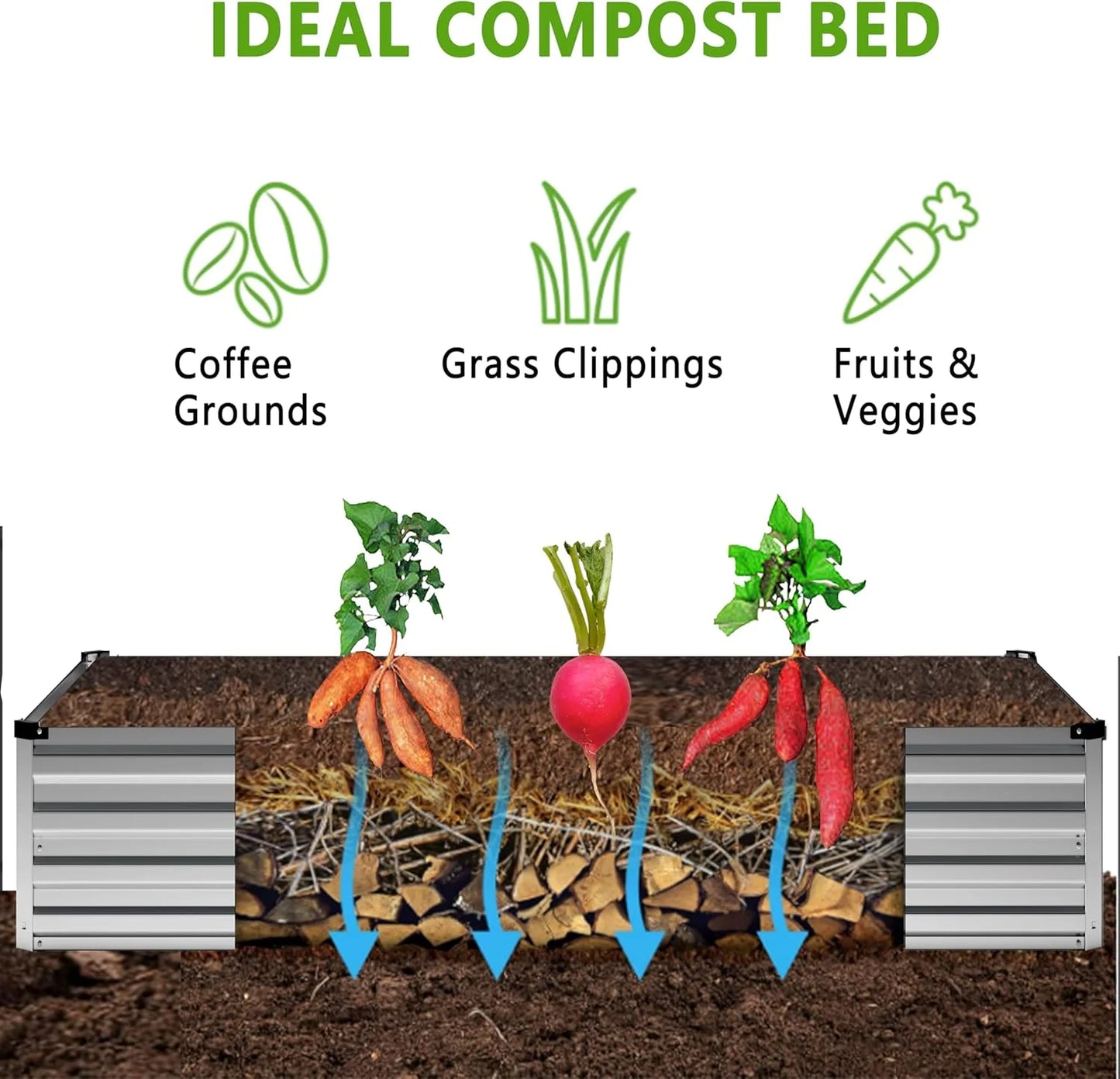 2PCS 12x4x1FT Galvanized Raised Garden Bed,Raised Graden Bed Kit-Square Metal Garden Bed,Large Planter Raised Bed Outdoor,Garden Box for Vegetables,Flower,Herb-Sliver(One Box of Two Pieces)