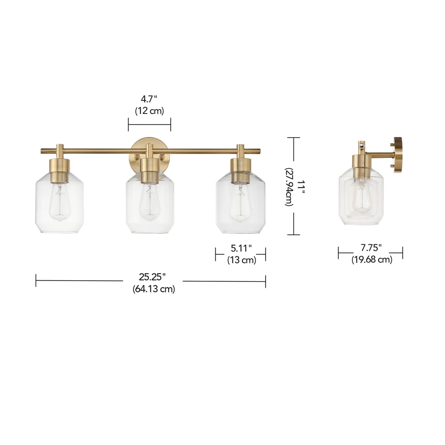 Globe Electric Matte Brass Modern 5-Piece All-In-One Bathroom Set with Vanity Light, LED Bulbs