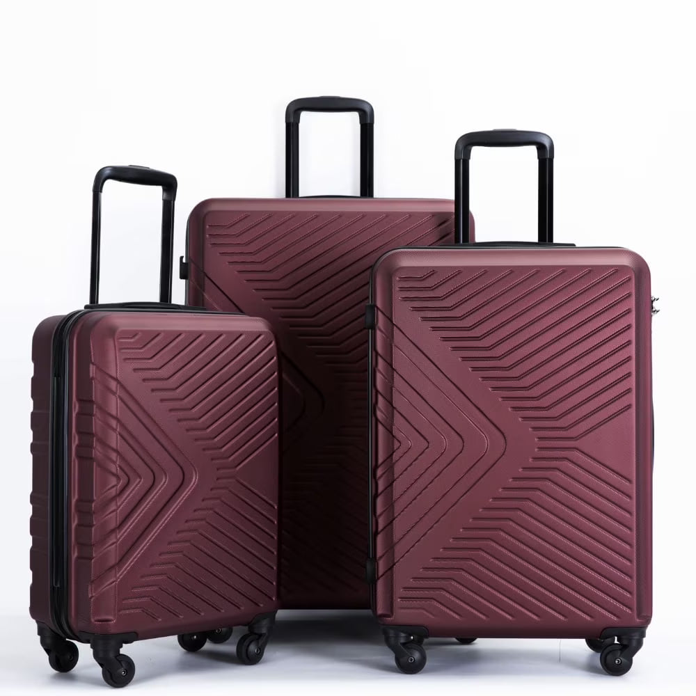 Yougu 3 Piece Hardshell Luggage Set Hardside Lightweight Suitcase with TSA Lock Spinner Wheels 20in 24in 28in,Pink