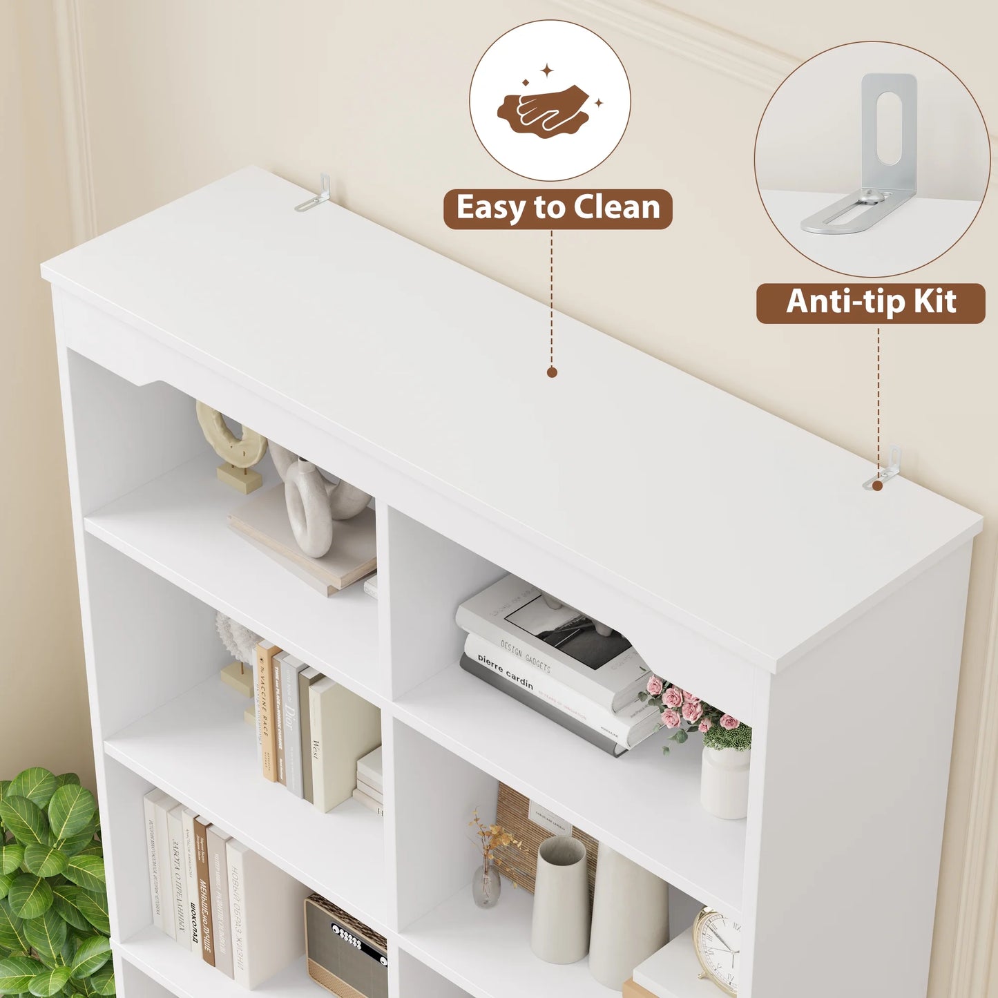 Homfa Double Row 6 Tier Bookcases, 71 in Tall Bookcase Bookshelf with 4 Drawers and 8 Display Cubicles, for Home Office Living Room, White
