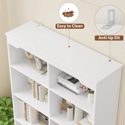 Homfa Double Row 6 Tier Bookcases, 71 in Tall Bookcase Bookshelf with 4 Drawers and 8 Display Cubicles, for Home Office Living Room, White