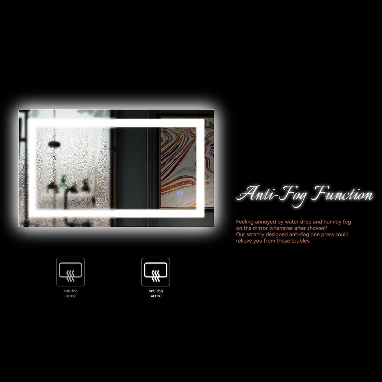 Ktaxon Anti-fog Wall Mounted Lighted Vanity Mirror LED Bathroom Mirror Anti Fog and IP67 Waterproof, Rectangle 40"x24" Silver