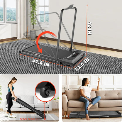 2 in 1 Walking Pad Treadmill, Foldable Treadmills with Handle Bar, 2.5HP Portable Folding Treadmill with Remote Control, Under Desk Treadmill for Home Office, 300lbs, Black