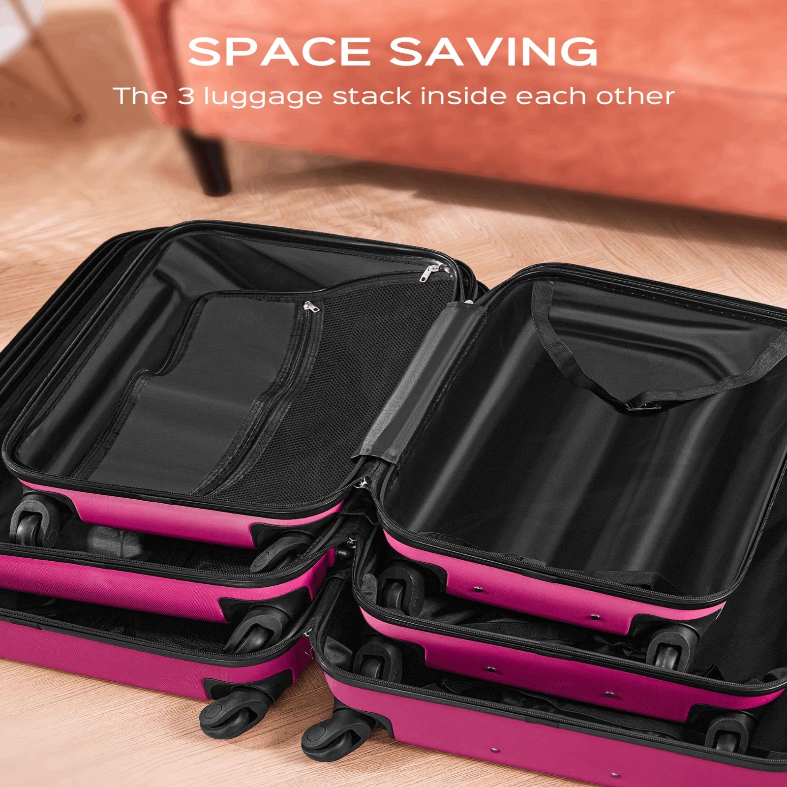 9 Piece Luggage Sets, Hard 20 24 28 inch Luggage with 6 Pieces Organize Bags Travel Suitcases Sets with Wheels, Rose