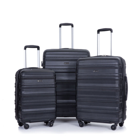 Tripcomp Hardshell Luggage Set 3-Piece Set (21/25/29) Lightweight Suitcase 4-Wheeled Travel Case (Black)
